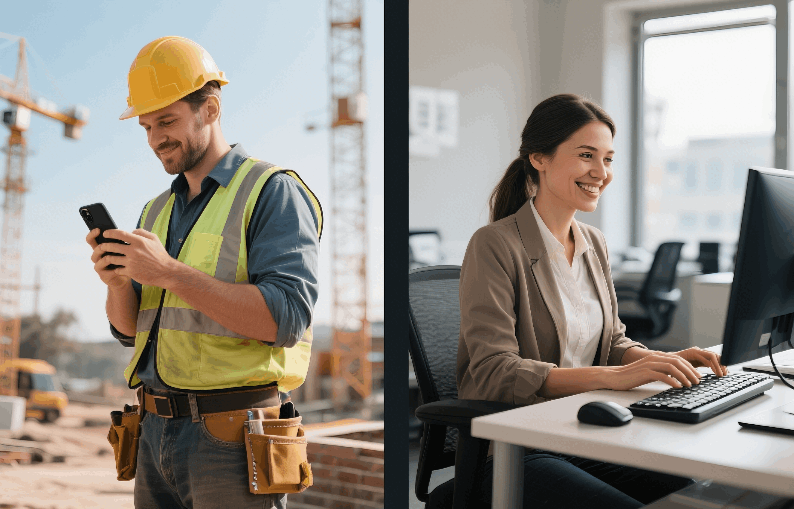 Field worker using mobile device